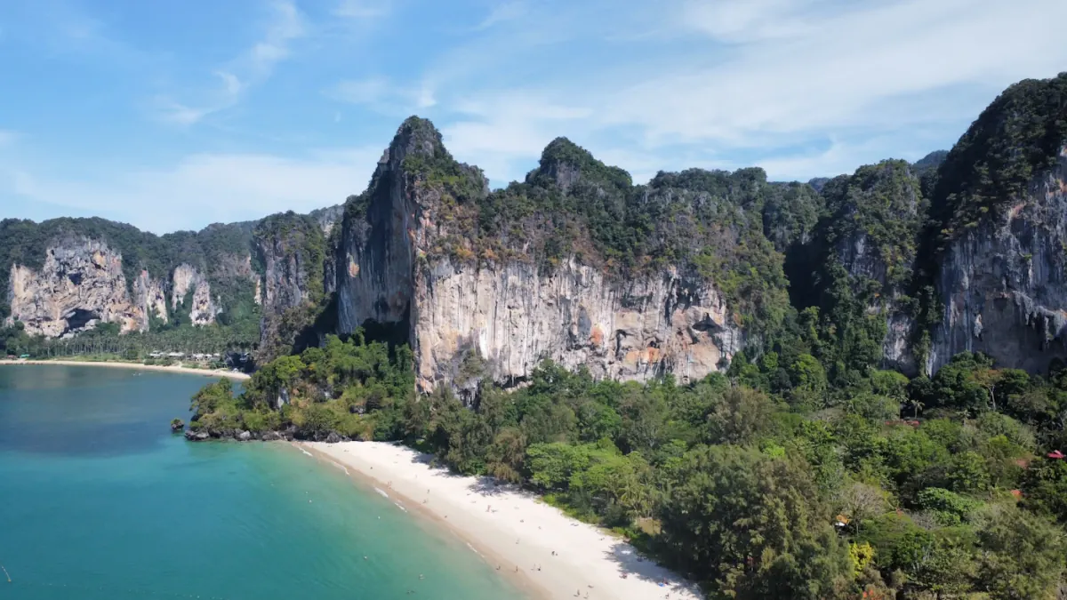Turquoise water and limestone cliffs at Railay Beach, Thailand