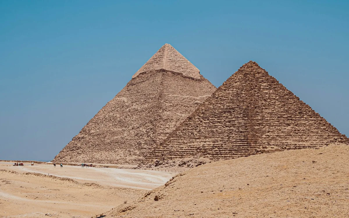 Ancient pyramids on the Giza plateau in Egypt